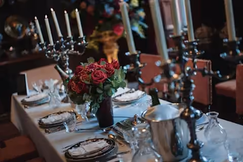 Formal gala dinner table with candelabras