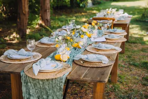 Garden banquet table with lemon centrepieces