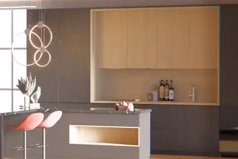Handleless kitchen with light oak units